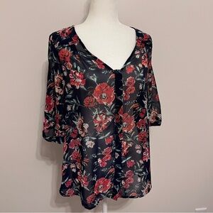 Skies are Blue Floral Sheer Blouse